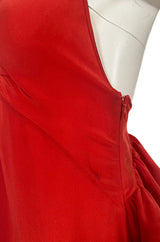Recent Rochas Red Silk Backless Dress w Ruffle Detail at Low Back