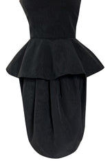 1980s Lanvin by Jules-Francois Crahay Strapless Black Dress w Hip Peplum