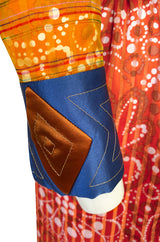 Dramatic 1970s Ronald Amey Orange Blue & Coral Print Silk Couture Dress
