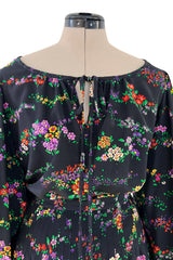 Gorgeous 1970s Yves Saint Laurent Floral Print Silk Skirt & Balloon Sleeve Top Set