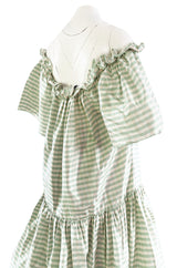 Spring 1999 Oscar De La Renta Pale Green Striped Silk Taffeta Billowing Over Dress & Pant Set