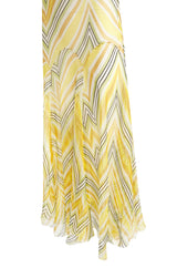 1990s Christian Dior by John Galliano Chevron Stripe Yellow Bias Cut Silk Chiffon Dress