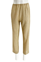 1970s Halston Bright Gold Metallic Lame Lurex Top & Pant Set