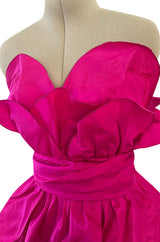 Stunning 1980s Loris Azzaro Strapless Bright Pink Silk Taffeta Layered 'Petal' Dress