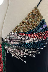 Late 1970s Stephen Burrows Hand Beaded Asymmetrical Hem Jersey Dress