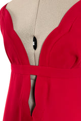 Fabulous Fall 2012 Valentino Red Silk Crepe Jersey Dress w Deep Scalloped Front Plunge