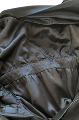 Exceptional Late 1970s Ady Couture Lausanne Black Silk Dress w Dramatic Wide Collar Shoulder Wrap