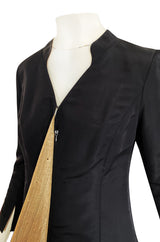 Spring 2000 Chanel Haute Couture Black Silk Taffeta Sculpted Jacket & Tapered Pant Suit Set