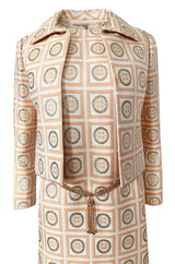 1960s Christian Dior Demi-Couture Peach & Metallic Gold Dress & Jacket