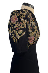 Stunning 1930s Unlabeled Moss Silk Crepe Dress w Dense Beading Sequin & Gold Thread Embroidery