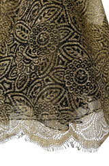 c.1984 Vicky Tiel Couture Metallic Gold & Black Lace Pouf Skirt Mini Dress