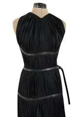 Iconic Fall 2002 Prada Runway & Museum Held Pleated Black Silk & Leather Strap Dress