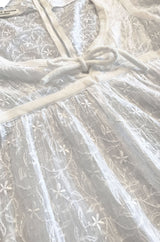 1970s Thea Porter White Embroidered Muslin Butterfly Applique Dress