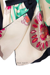 1960s Jean Patou Couture Signed Scarf Print Silk Twill Mini Dress