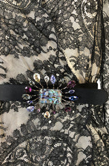 Fall 2010 Alexander McQueen Black Scalloped Lace Wrap Dress