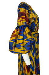 Recent Zazi Handmade Vintage Ikat Silk Blue & Gold Caftan Dress