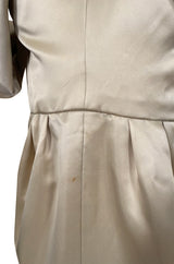 1980s Jacqueline De Ribes Ivory Silk Satin Dress w Amazing Sleeves