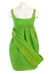 Spring 1988 Christian Lacroix Luxe Label Demi-Couture Lime Green Puff Silk Dress W Changeable Panel