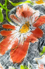 1960s Hand Painted Sequin Bright Floral Print Cotton Mexican Skirt