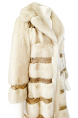 Rare 1960s Christian Dior Pale Ivory Mink Coat w Python Snake Insets