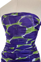 Prettiest Spring 1984 Yves Saint Laurent Runway Strapless Purple & Green Silk Dress