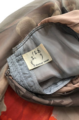 1970s Hanae Mori Sunrise & Large Floral Print Silk Chiffon Halter Dress