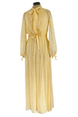 Spring 1976 Christian Dior by Marc Bohan Couture Metallic Gold Striped Silk Chiffon Dress & Jacket