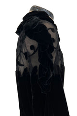 Gorgeous 1930s Bias Cut Silk Velvet Dress w Silk Mesh & Applique Detailing & Incredible Sleeves