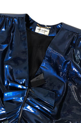 Fall 2017 Yves Saint Laurent Blue Patent Leather Ruffled Runway Dress