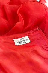c.1977 Valentino Strapless Silk Chiffon Red Ruffle Full Length Dress