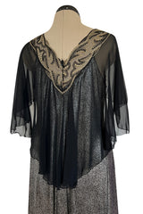 Dramatic 1980s Bob Mackie Chiffon & Gold Dress & Robe Set w Feather Trim