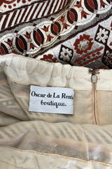 1973 Oscar de la Renta Metallic Silk Brocade Off Shoulder Dress