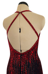 Cosmo Cover Documented Fall 1983 Bob Mackie Couture Red Glass Beaded & Silk Chiffon Halter Back Dress