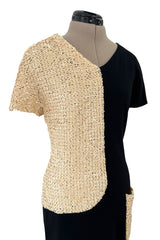 Runway Spring 1991 Karl Lagerfeld Black Crepe & Creamy Ivory Sequin Dress w Pocket