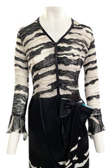 1996 Hanae Mori Haute Couture Hand Beaded Silk Chiffon & Printed Silk Dress