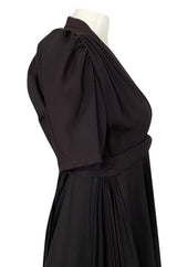 Iconic c.1969 Ossie Clark 'Bridget' Black Crepe Plunge Front Wrap Dress