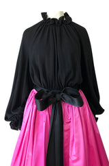 Fall 1977 Bill Blass Couture Full Pink Silk Satin Skirt & Black Top Dress Set