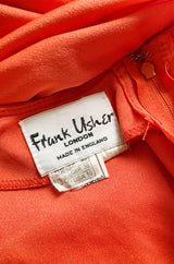Fantastic 1970s Frank Usher Coral Jersey Dress w a Deep Front Plunge & No Back