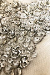 1960s Malcolm Starr Ivory Silk Dress w Rhinestone & Bead Adornments