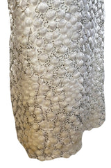 1960s Unlabeled Ivory Silk Dress w Chenille Applique & Beading Detail