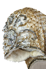 c.1958-1965 Helen Rose Hand Beaded Ivory Silk Chiffon & Gold Dress