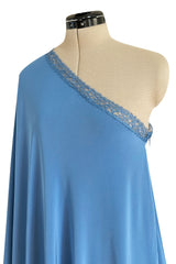 Beautiful Fall 2018 Alexis Mabille Dusty Blue One Shoulder Dress w Lace Insets