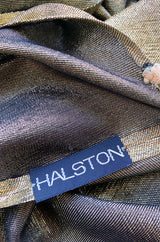 Important 1976 Halston Couture One Shoulder Gold Metallic Lame Sarong Dress