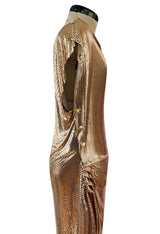 Fabulous Recent Paco Rabanne Oroton Gold Metal Mesh Dress w Snap Draping