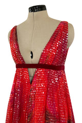 Spectacular 1960s William Travilla Plunging Sequin Covered Couture Silk Dress