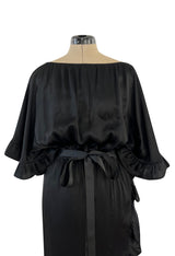 Perfect 1980s Galanos Easy to Wear Little Black Silk Dress w Cape Cut Sleeves