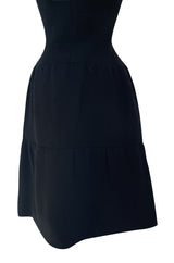 Outstanding 1960s Norman Norell Black Wool Crepe Dress w Full Tiered Skirting