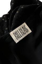 1970s Bill Blass Black Knit Wool Jersey & Silk Sequin Covered Cardigan Dress