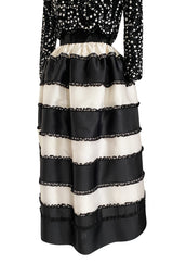 Spring 1988 Bill Blass Sequin Bodice w Ribbon Rosettes Black & White Silk Organza Dress