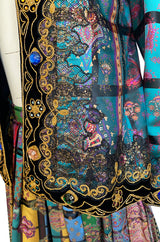 1981 Oscar De La Renta Documented Jewelled Metallic Printed Silk Jacket & Skirt Set
